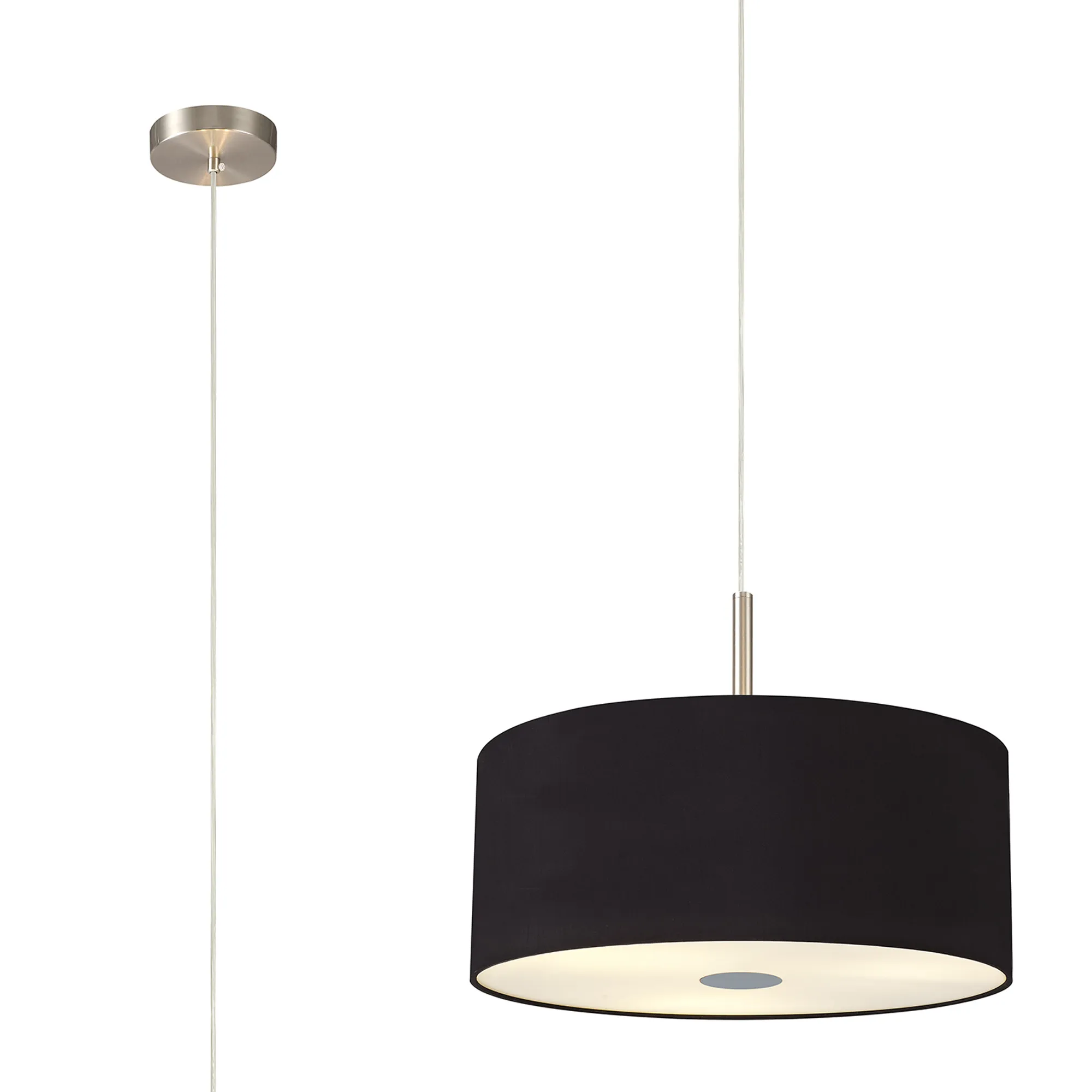 DK0437  Baymont 40cm 3 Light Pendant Satin Nickel, Midnight Black/Green Olive, Frosted Diffuser